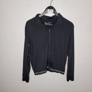 Under Armour full Zip Sweatshirt Size XS Black Loose Heatgear‎ Spellout Logo